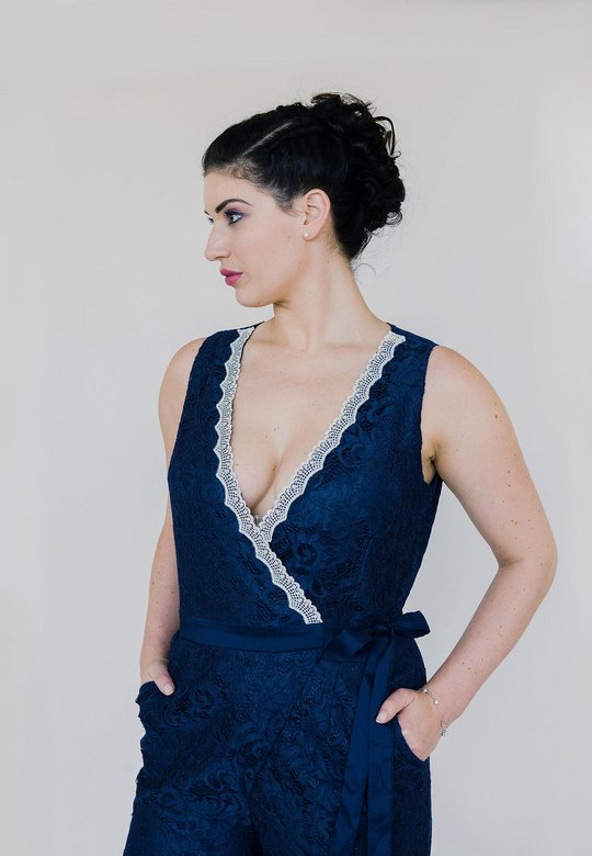 Jumpsuit festlich Paisley Spitze navy