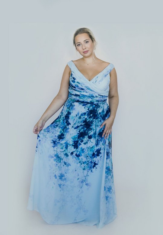 Festkleid, grosse grössen, lang, blau, curvy