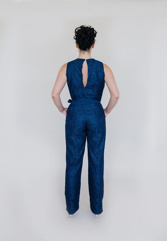 Jumpsuit festlich Paisley Spitze navy