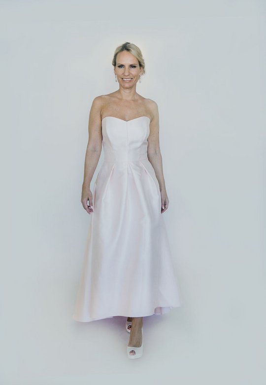 Ballkleid, A-Form, knöchellang, hellrosa, schulterfrei